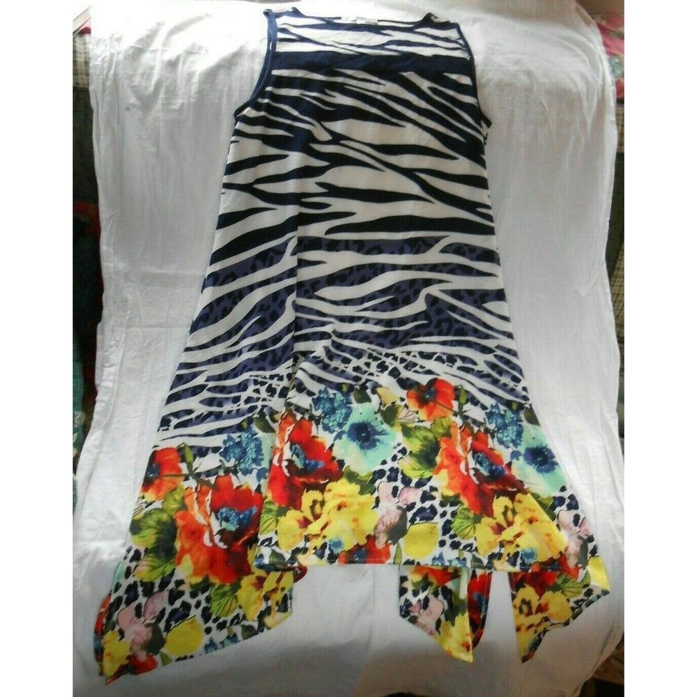 New Robbie Bee tank top knee length dress sz 4 Tropical/Animal Print Swing ALine